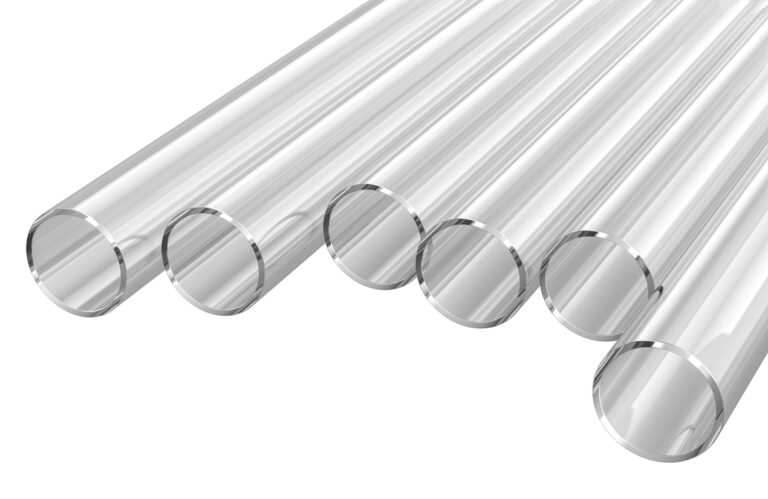 Clear plastic tubes in with UV-resistant properties arranged on white background